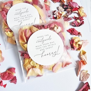 Wedding Petal Toss Bags and Stickers - EMPTY Clear Bags, Printed Labels - When The Newlyweds Walk Your Way, Toss The Petals And Shout Hooray