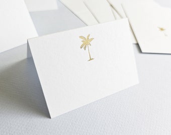 Beach Wedding Place Cards / Escort Cards, Folded Gold or Silver Foil Tropical Destination Wedding Place Cards - Starfish, Anchor, Palm Tree