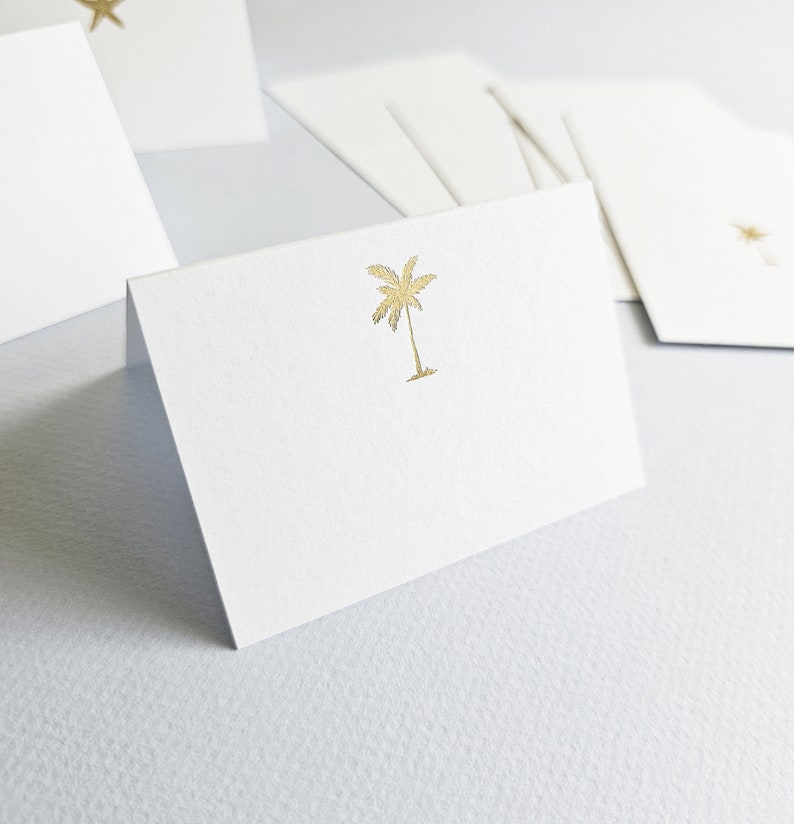 Wedding Escort Cards / Place Cards, Folded Gold or Silver Foil Tropical Destination Wedding Place Cards Starfish, Anchor, Palm Tree 画像 5