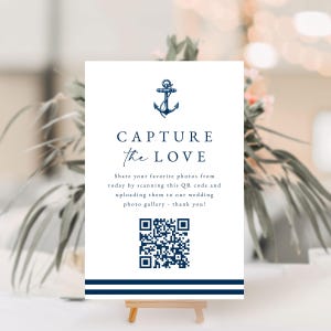 Erfassen Sie die Liebe Hochzeitskarte - Printable QR Code Karte, Blauer Anker Anker Erfassen Sie die Liebe Fotoalbum Karte, Sofort Download - Hannah