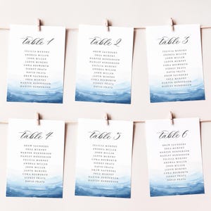 Druckbare Hochzeit Tisch Sitzplan Karten Vorlage - Kimberly Blue Aquarell Strand Küsten Hochzeit, Hochzeit am Bestimmungsort