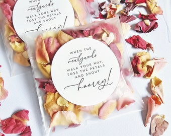 Wedding Petal Toss Bags and Stickers - EMPTY Clear Bags, Printed Labels - When The Newlyweds Walk Your Way, Toss The Petals And Shout Hooray