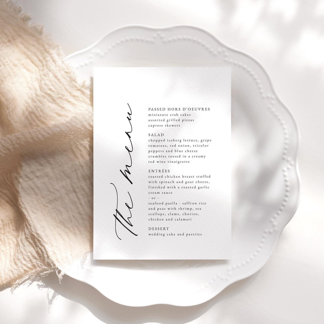 Menu Calligraphie Modern Calligraphy Wedding Menu Template: Black & Gold (digital ...