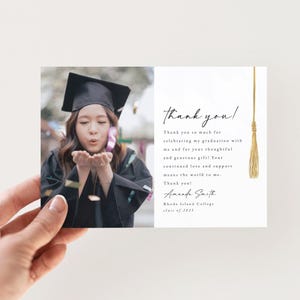 Abitur Dankeskarte, Vorlage - High School oder College Foto Abschlussfeier Flache Dankeskarte mit Gold Quaste, Sofort Download