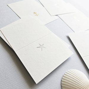 Wedding Escort Cards / Place Cards, Folded Gold or Silver Foil Tropical Destination Wedding Place Cards Starfish, Anchor, Palm Tree 画像 7