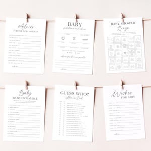 Pacchetto giochi per baby shower - 12 giochi stampabili per baby shower, Bingo per baby shower, Schede di consigli, Indovina chi, Desideri per il bambino, Divertenti giochi per baby shower