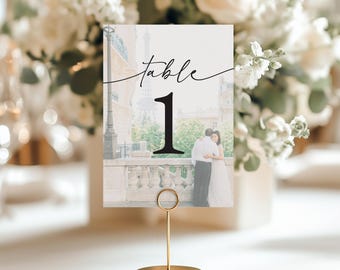 Photo Wedding Table Number Template, Printable Table Seating Card (5x7 Digital Download)