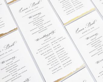 Wedding Programs with Gold Foil Leaf Edge - Custom Printed Modern Script Wedding Program - Gold, Silver or Rose Gold Foil Edge