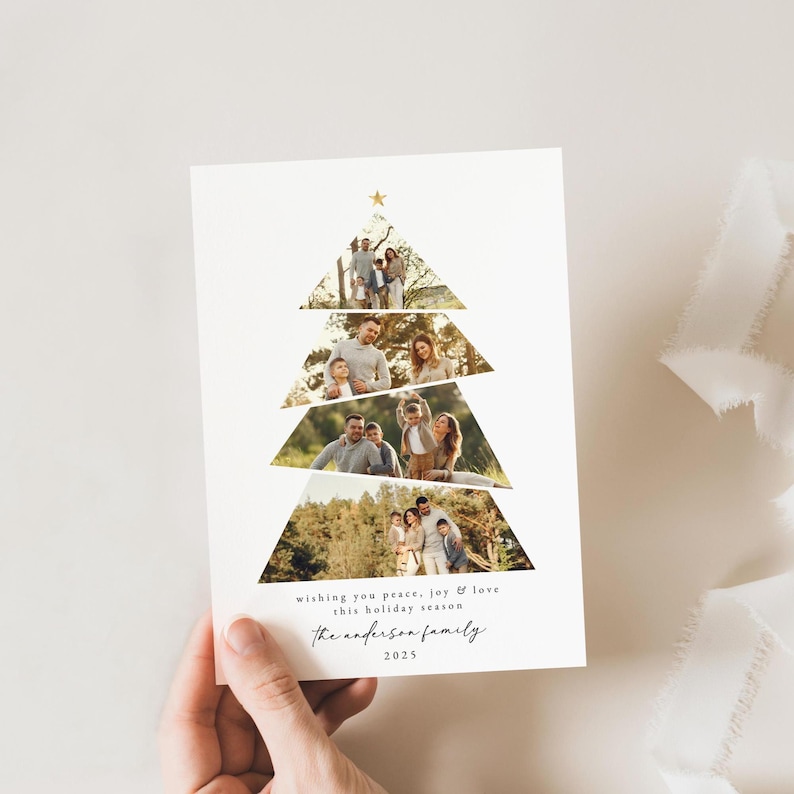 Tree Photo Cards Christmas Tree Photo Card, Printable Holiday Picture Collage Card ...