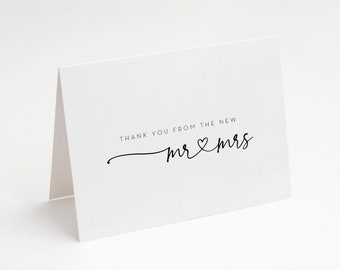 Wedding Thank You Cards - Printed Folded Thank You Card - Black and White Simple Thank You - Printed with Envelopes