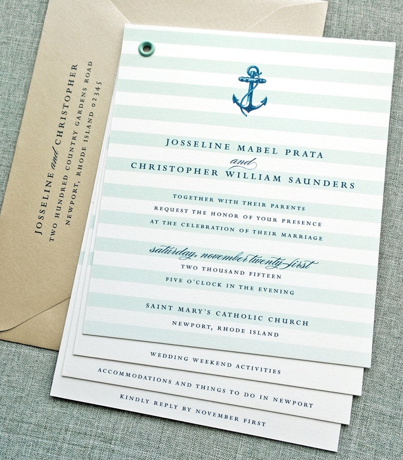 Josseline Booklet Nautical Wedding Invitation Sample Navy Etsy
