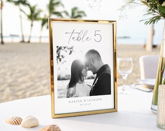 Photo Wedding Table Number Template, Printable Table Seating Card (5x7 Digital Download)