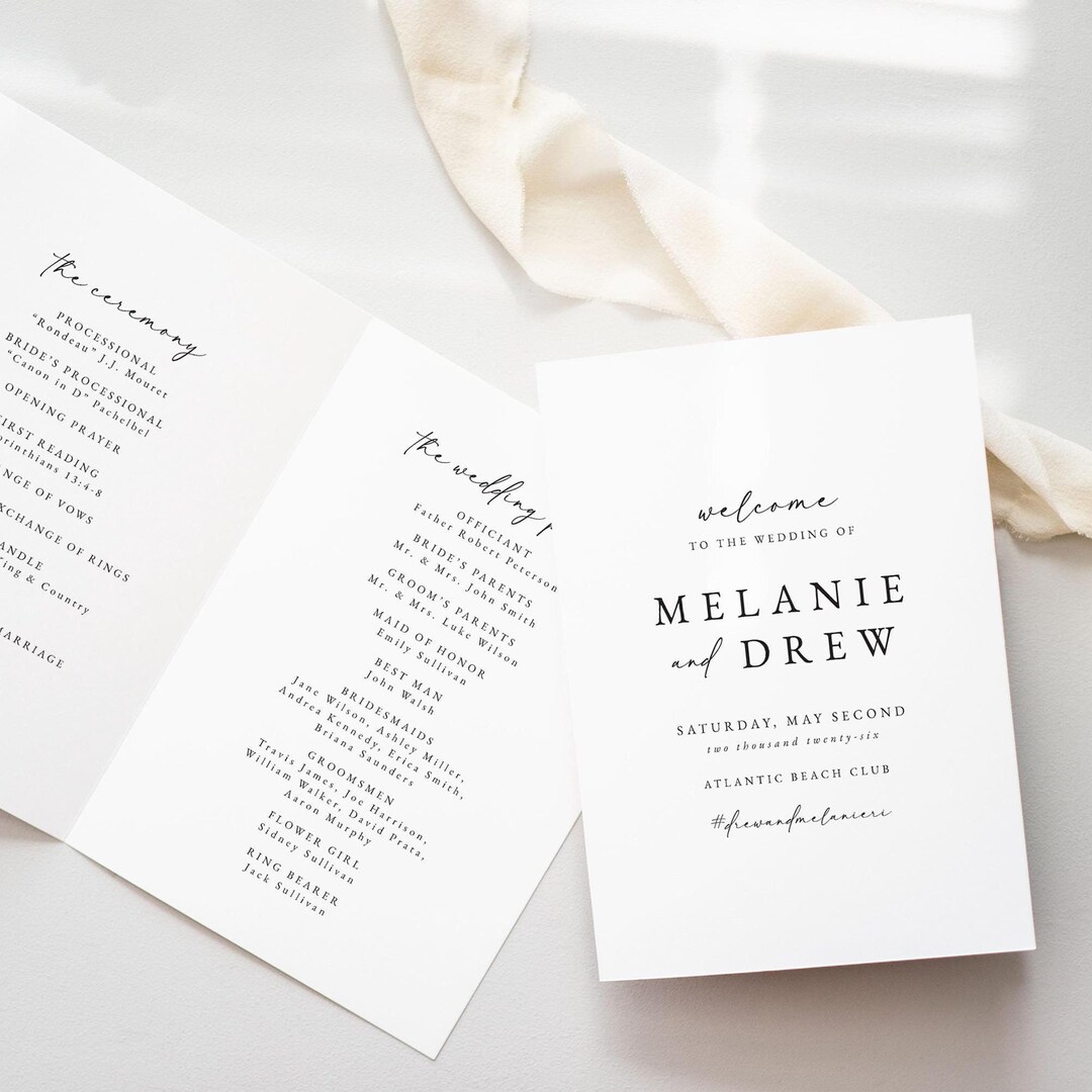 Wedding Program Script Modern Script Folded Wedding Program Template (DIY Instant Download) - Etsy