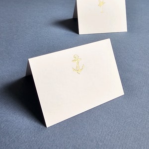 Wedding Escort Cards / Place Cards, Folded Gold or Silver Foil Tropical Destination Wedding Place Cards Starfish, Anchor, Palm Tree 画像 2