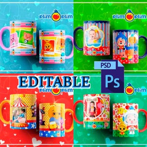 10 Plantillas para sublimar de plim plim en formato PSD editables personalizables de payaso para fiestas para sorpresas