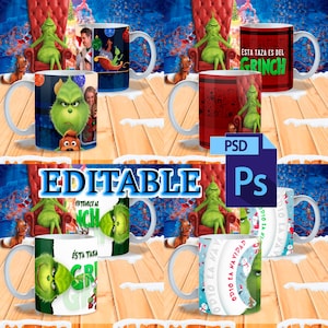 12 modèles pour sublimer Noël l'ennemi de Noël Grinch Noël en PSD personnalisable pour placer photos et nom