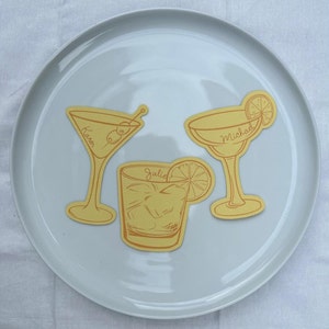 Segnaposto cocktail personalizzati, segnaposto giallo e arancione, biglietto da visita, nomi degli ospiti, biglietto di matrimonio, biglietto per festa, biglietto di compleanno