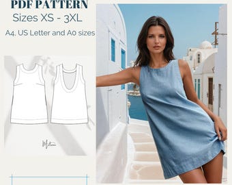 Mini Dress Pattern, Woman Digital Sewing Pattern, Instant Download, XS-XXXL, Beginner Friendly, Summer Dress Pattern.