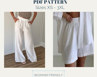 Wide Leg Pants & Shorts Sewing Pattern: Elastic Waist (PDF Pattern)