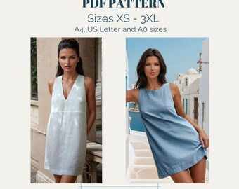女性用リネンドレスの裁縫パターンセット：初心者向け（XS～XXXL）（デジタルダウンロード）