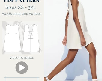 Mini Dress Sewing Pattern: Bow Detail, Beginner Friendly (XS-XXXL) (PDF Pattern)