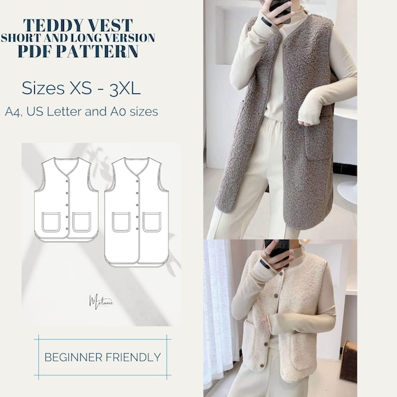 Gilet In Pile Donna Con Scollo A V E Bottoni - Giacca Leggera Senza Maniche Per Autunno Inverno