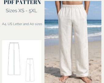 Men Wide Leg Linen Pants Sewing Pattern (XS-5XL) (Digital Download)
