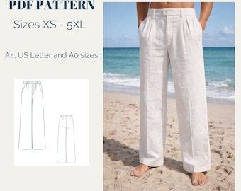 Men Wide Leg Pants Sewing Pattern (XS-5XL) (Digital Download)