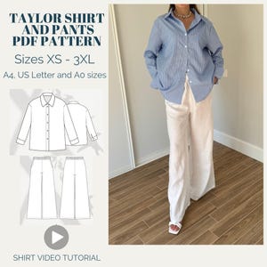 Taylor Shirt and Wide Leg Pants Sewing Pattern: XS-XXXL (PDF Pattern)