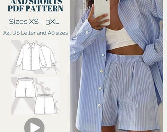 Long Sleeve Shirt and Shorts Sewing Pattern: Beginner Friendly (PDF Pattern)