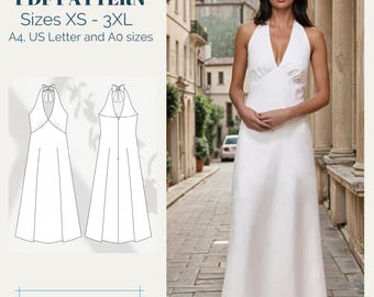 Mia Long Dress Sewing Pattern: Beginner Friendly (XS-XXXL) (Digital Download)
