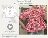 tシャツ SM RIBBON PUFF PATTERN TEE レディース Summer Vibes (8069) ~ Banded 3/4 Bell-Sleeve V-Neck Tunic