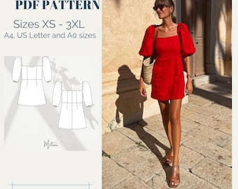 Puff Sleeve Dress Sewing Pattern, Women's Sizes XS-XXXL (Digital Download)
