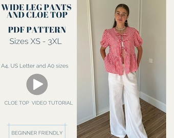 Cloe Top & Wide Leg Linen Pants Sewing Pattern: Elastic Waist (PDF Pattern)
