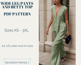 Betty Top and Wide Leg Pants Sewing Pattern: Illustrated Guide (PDF Download XS-XXXL)