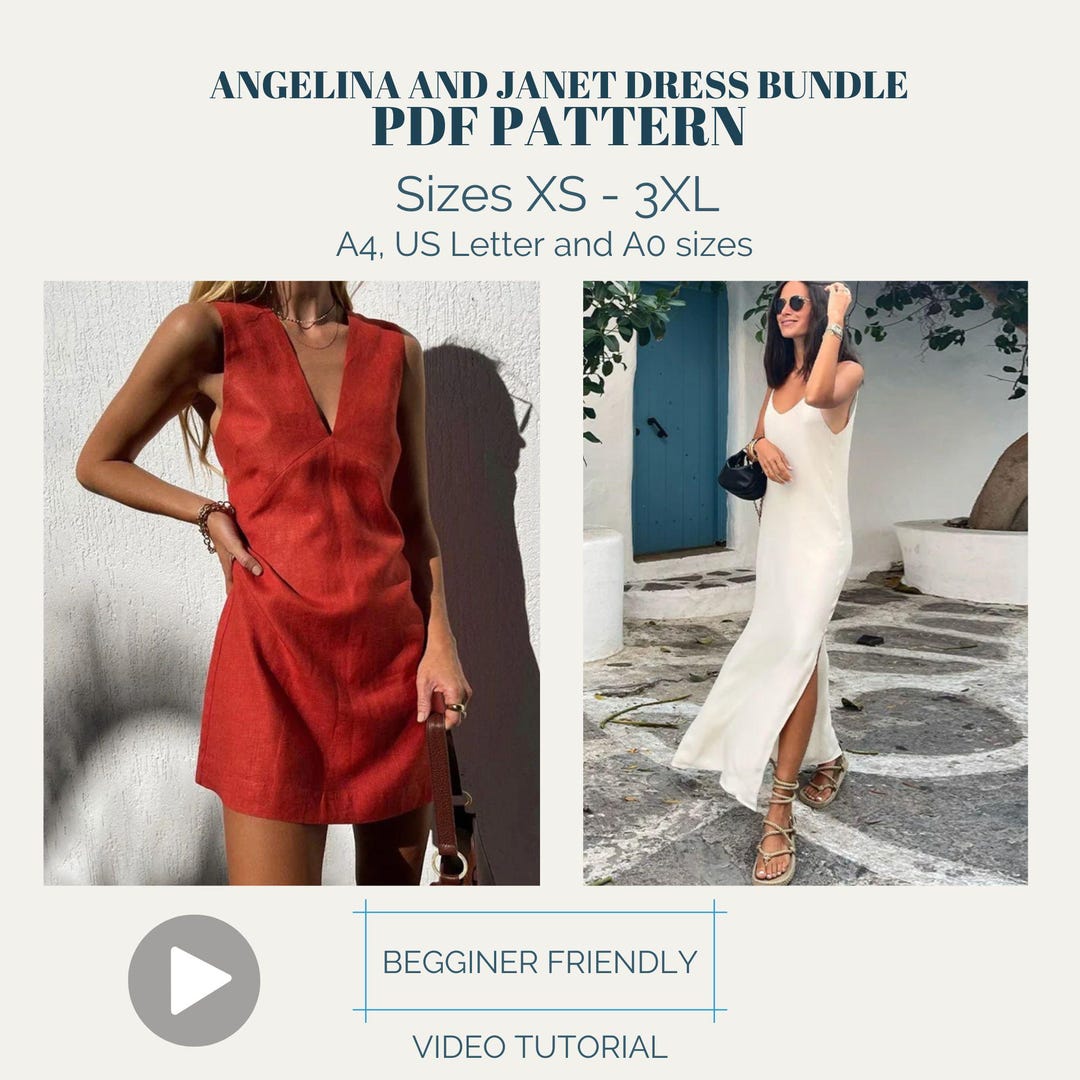 Mini Dress Pattern + Video Tutorials, Woman Digital Sewing Pattern ...
