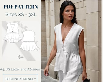 Betty Blouse Sewing Pattern: Women&#39;s Linen Top (Digital Download, XS-XXXL)