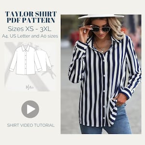 Long Sleeve Blouse Sewing Pattern: Women&#39;s Shirt with Video (XS-XXXL) (Digital Download)