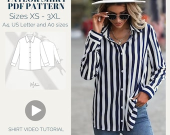 Woman Long Sleeve Blouse Pattern + Video tutorial, Digital Sewing Pattern, Instant Download, XS-XXXL, Instant Download, Instructions.