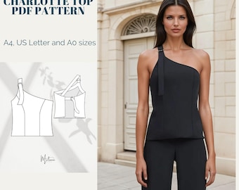 Charlotte Blouse Pattern, Woman Digital Sewing Pattern, Instant Download, XS-XXXL.