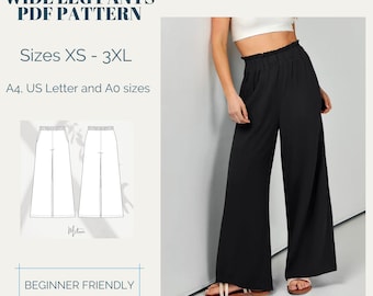 Patrón de pantalones anchos con cintura elástica (Descargar PDF)