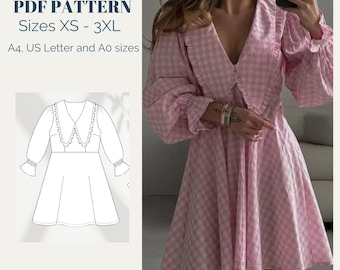 Ruffled V-Neck Dress Sewing Pattern: Women's Sizes XS-XXXL (PDF Pattern)