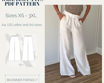 Wide Leg Pants Sewing Pattern: Elastic Waistband (PDF Pattern)