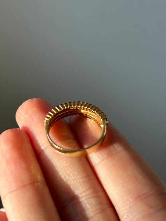 Vintage 18k Triple Row Diamond and Ruby Ring: US … - image 5