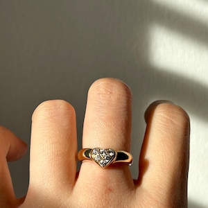 Vintage Tiffany & Co 18k Solid Yellow Gold Diamond Ring, Tiffany Friendship Ring, Diamond Heart Ring, Size 4.5-4.75