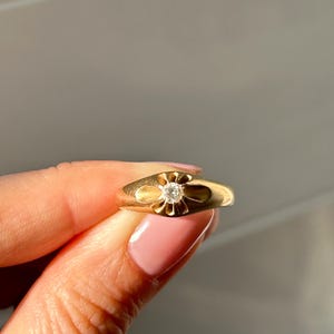 Vintage 18k Solid Yellow Gold Belcher Set Diamond Solitaire Ring, Buttercup Diamond Ring, Classic Diamond Solitaire Ring, US Size 6.25