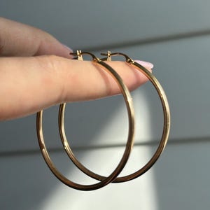 14k Solid Yellow Gold Hoop Earrings: Large Classic Hoops