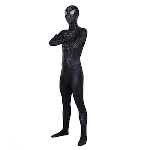Black Web Warrior Spider Hero Costume Set with Removable Mask - Full Bodysuit for Cosplay and Dress-Up