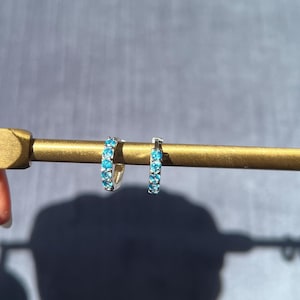 Blue Topaz Hoops Earrings, December Birthstone Earrings, Minimalist Earrings, 925 Sterling Silver, Dainty Hoop Earring, Tiny Hoops Earrings