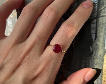 Ruby Solitaire Ring, Round Cut Ring, July Birthstone Ring, Gold Engagement Ring, 925 Sterling Silver Ring, Promise Ring, Birthstone Ring